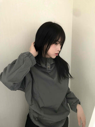 Casual Snap String Shirred Hoodie