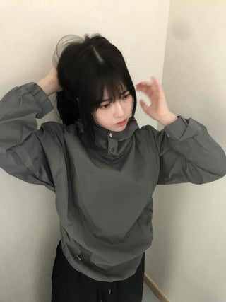 Casual Snap String Shirred Hoodie