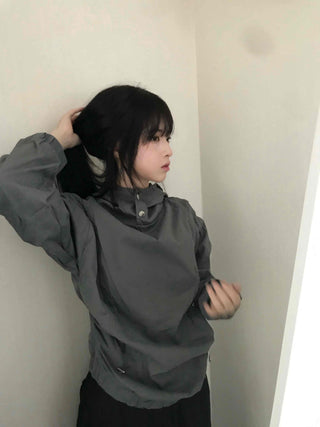 Casual Snap String Shirred Hoodie