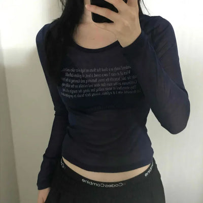 Daily Lettering See-through Slim Long Sleeve T-shirt