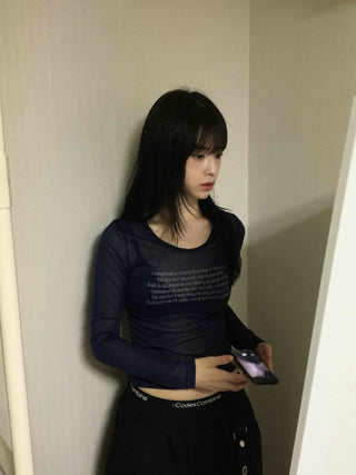 Daily Lettering See-through Slim Long Sleeve T-shirt