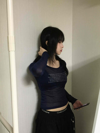 Daily Lettering See-through Slim Long Sleeve T-shirt