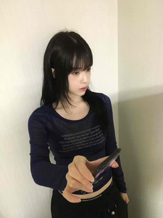 Daily Lettering See-through Slim Long Sleeve T-shirt