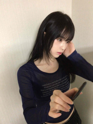 Daily Lettering See-through Slim Long Sleeve T-shirt