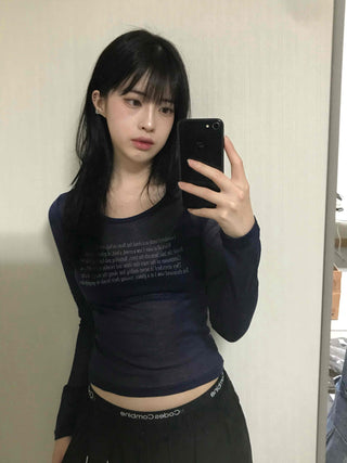 Daily Lettering See-through Slim Long Sleeve T-shirt