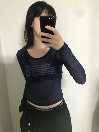 Daily Lettering See-through Slim Long Sleeve T-shirt