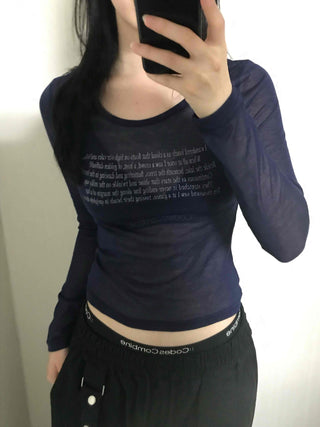 Daily Lettering See-through Slim Long Sleeve T-shirt