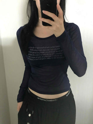 Daily Lettering See-through Slim Long Sleeve T-shirt