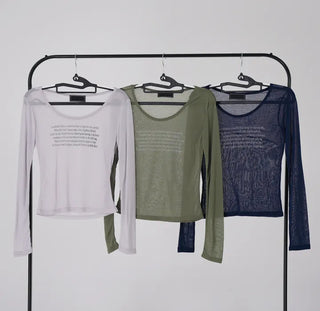 Daily Lettering See-through Slim Long Sleeve T-shirt