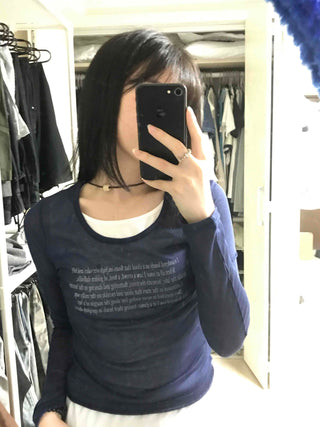 Daily Lettering See-through Slim Long Sleeve T-shirt