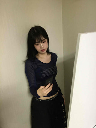 Daily Lettering See-through Slim Long Sleeve T-shirt