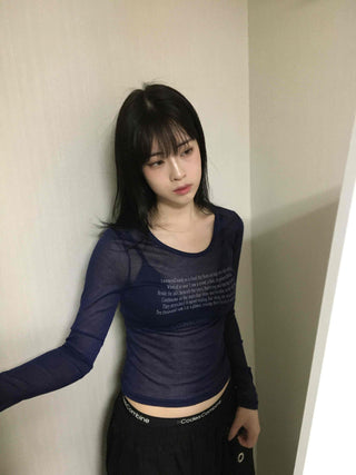Daily Lettering See-through Slim Long Sleeve T-shirt