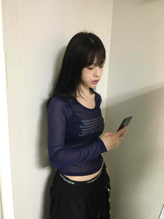 Daily Lettering See-through Slim Long Sleeve T-shirt