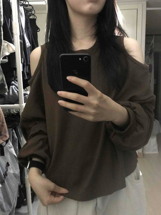 Romantic Shoulder Cutout Crop Sweatshirt