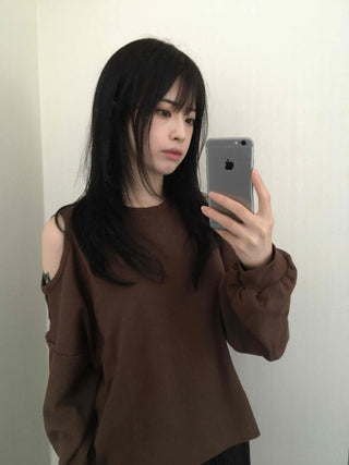 Romantic Shoulder Cutout Crop Sweatshirt