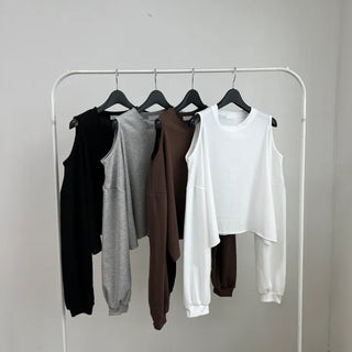Romantic Shoulder Cutout Crop Sweatshirt