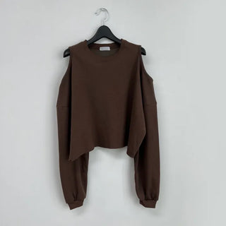 Romantic Shoulder Cutout Crop Sweatshirt