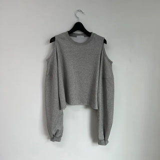 Romantic Shoulder Cutout Crop Sweatshirt