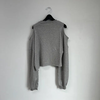Romantic Shoulder Cutout Crop Sweatshirt