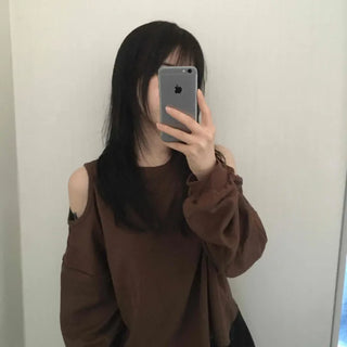 Romantic Shoulder Cutout Crop Sweatshirt