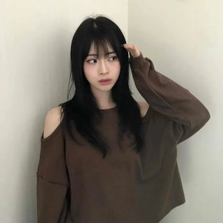 Romantic Shoulder Cutout Crop Sweatshirt