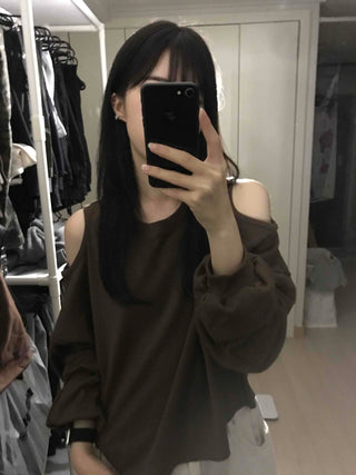 Romantic Shoulder Cutout Crop Sweatshirt