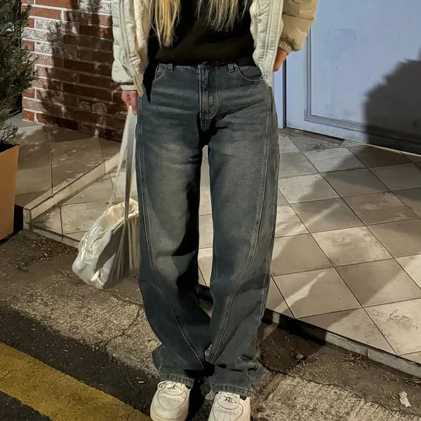 Riddle Line Washed Denim Pants Winter Pants Winter Denim Fleece-lined Denim Daily Look