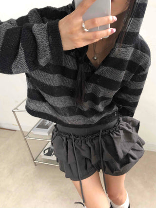 Simple Striped V-Neck Crop Hoodie