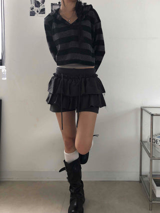 Simple Striped V-Neck Crop Hoodie