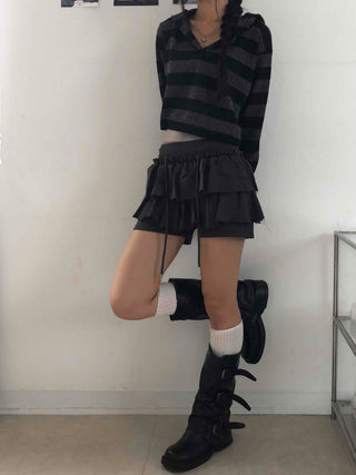 Simple Striped V-Neck Crop Hoodie