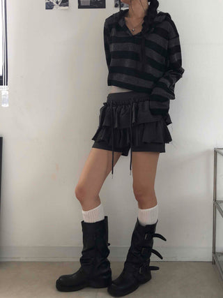 Simple Striped V-Neck Crop Hoodie