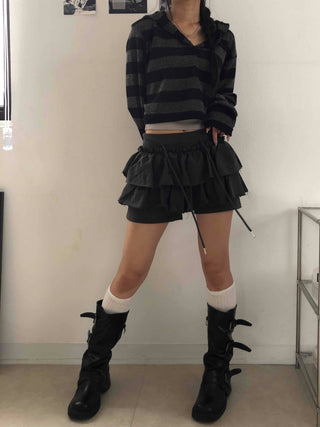 Simple Striped V-Neck Crop Hoodie