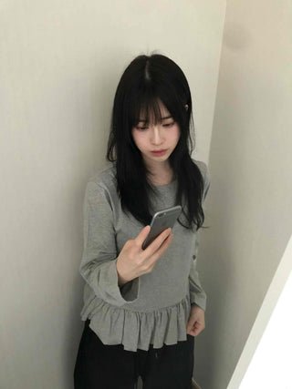 Natural Frill Layered Long Sleeve T-shirt