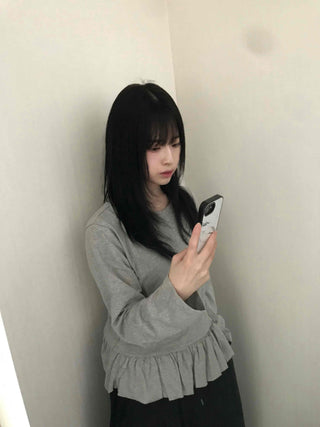 Natural Frill Layered Long Sleeve T-shirt