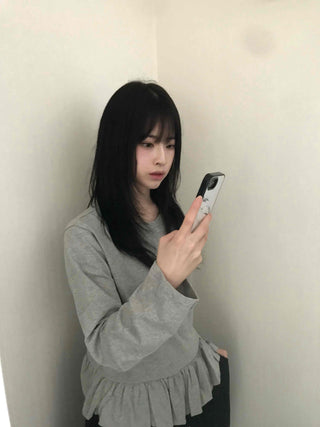 Natural Frill Layered Long Sleeve T-shirt