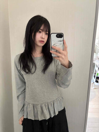 Natural Frill Layered Long Sleeve T-shirt