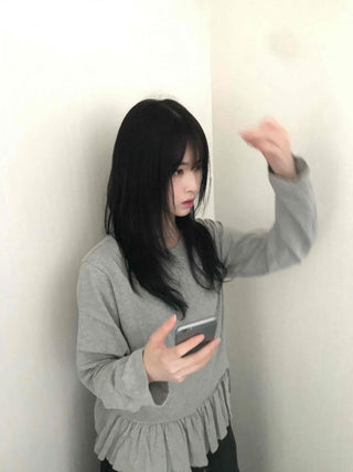 Natural Frill Layered Long Sleeve T-shirt