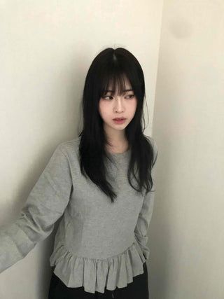 Natural Frill Layered Long Sleeve T-shirt