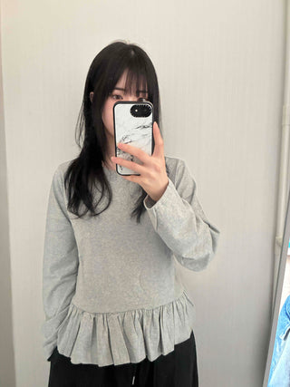 Natural Frill Layered Long Sleeve T-shirt