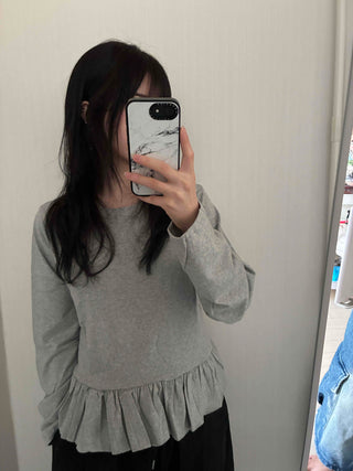 Natural Frill Layered Long Sleeve T-shirt