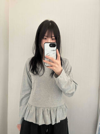 Natural Frill Layered Long Sleeve T-shirt