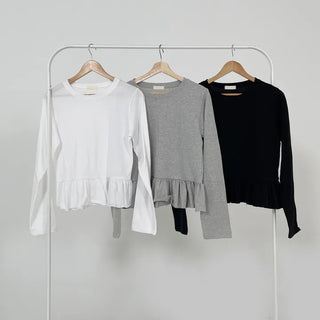 Natural Frill Layered Long Sleeve T-shirt