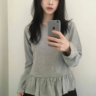 Natural Frill Layered Long Sleeve T-shirt