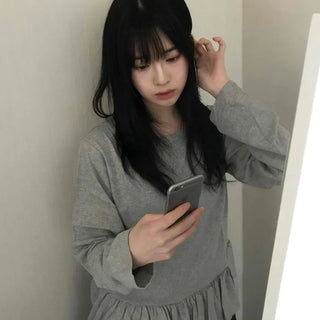 Natural Frill Layered Long Sleeve T-shirt