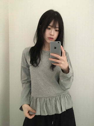Natural Frill Layered Long Sleeve T-shirt