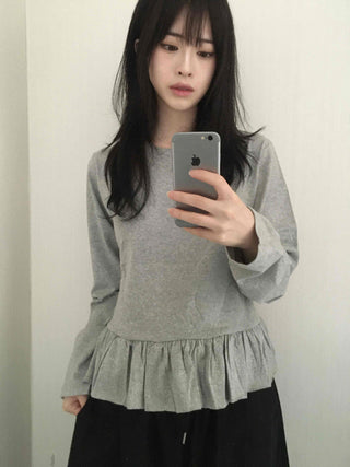 Natural Frill Layered Long Sleeve T-shirt