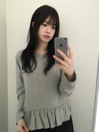 Natural Frill Layered Long Sleeve T-shirt