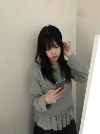 Natural Frill Layered Long Sleeve T-shirt
