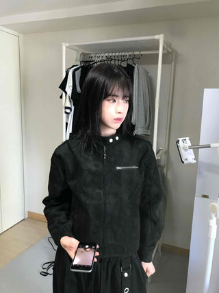 Street Suede Crop Snap Jacket