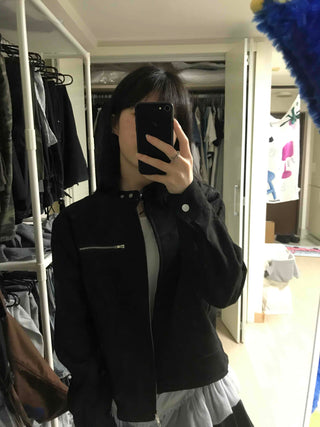 Street Suede Crop Snap Jacket